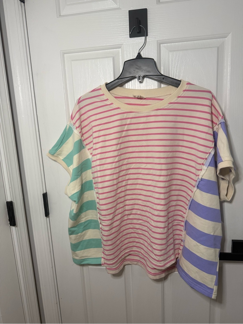 BiBi Mixed Stripe Short Sleeve Tee in Pink, Mint & Lavender